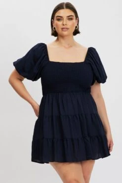 Blue Puff Sleeve Mini Shirred Dress -You And All Fashion Store cdd3933 47a navy 3