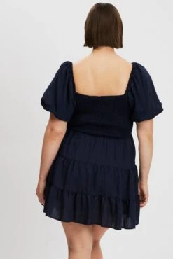 Blue Puff Sleeve Mini Shirred Dress -You And All Fashion Store cdd3933 47a navy 5