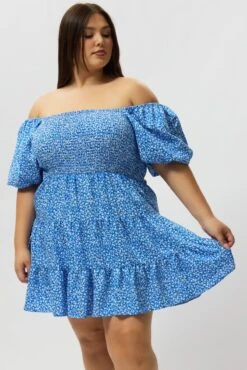 Blue Ditsy Shirred Bodice Puff Sleeve Mini Dress -You And All Fashion Store cdd3933a 47a ditsy 3