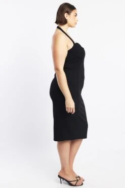 Black Halter Bodycon Midi Dress Clasp Detail -You And All Fashion Store cdd40002 116db black 4