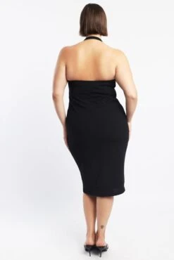 Black Halter Bodycon Midi Dress Clasp Detail -You And All Fashion Store cdd40002 116db black 5
