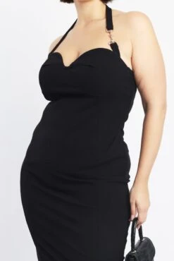 Black Halter Bodycon Midi Dress Clasp Detail -You And All Fashion Store cdd40002 116db black 6