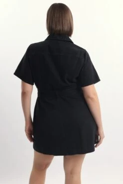 Black Denim Mini Dress Button Front Short Sleeve -You And All Fashion Store cdd40005 84db wash black 5