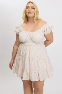 Beige Stripe V Neck Shirred Waist Minidress -You And All Fashion Store cdd4015c 10ab stripe 3