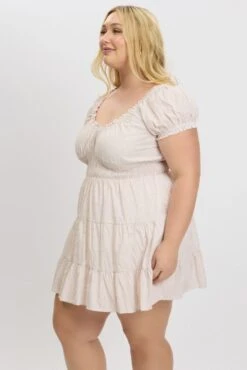 Beige Stripe V Neck Shirred Waist Minidress -You And All Fashion Store cdd4015c 10ab stripe 4