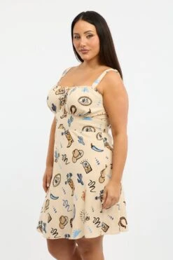 Beige Abstract Tie Front Minidress -You And All Fashion Store cdd4040a 47a abstract 4