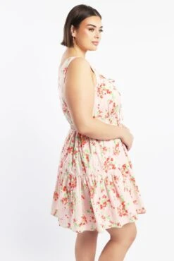 Pink Floral Scoop Neck Tie Front Cotton Poplin Minidress 7 Pink Floral Scoop Neck Tie Front Cotton Poplin Minidress -You And All Fashion Store cdd4042 127ab floral 3