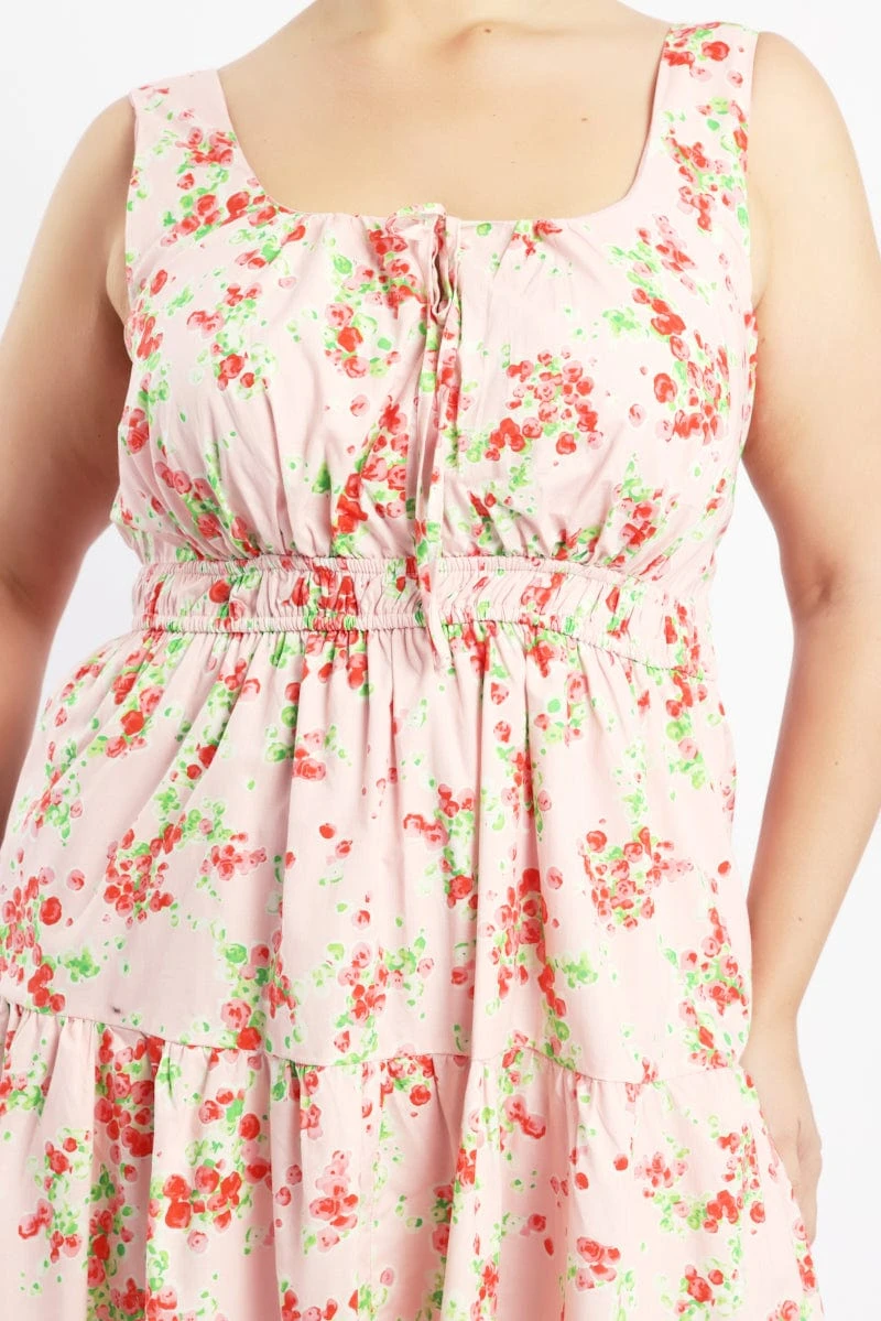 Pink Floral Scoop Neck Tie Front Cotton Poplin Minidress 5 Pink Floral Scoop Neck Tie Front Cotton Poplin Minidress - Image 5