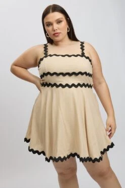 Beige Ric Rac Trim Mini Dress -You And All Fashion Store cdd4044 47ab beige 3