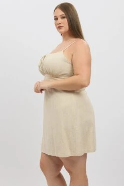 Beige Tie Front Shoestring Strap Linen Blend Minidress -You And All Fashion Store cdd4047 122a oatmeal 4