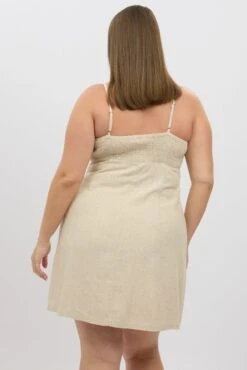 Beige Tie Front Shoestring Strap Linen Blend Minidress -You And All Fashion Store cdd4047 122a oatmeal 5