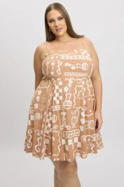 Brown Abstract Linen Blend Shoestring Strap Minidress 8 Brown Abstract Linen Blend Shoestring Strap Minidress -You And All Fashion Store cdd4049 123ab abstract 3