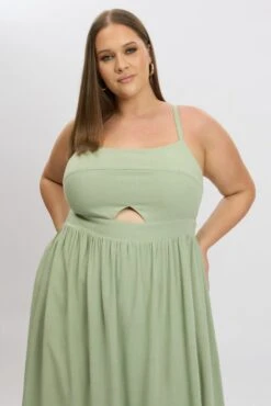 Green Midi Dress Sleeveless Linen Blend -You And All Fashion Store cdd4050 35r khaki 3