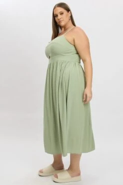 Green Midi Dress Sleeveless Linen Blend -You And All Fashion Store cdd4050 35r khaki 4