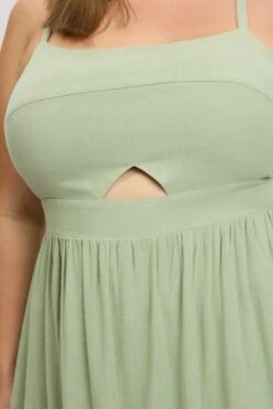 Green Midi Dress Sleeveless Linen Blend -You And All Fashion Store cdd4050 35r khaki 6