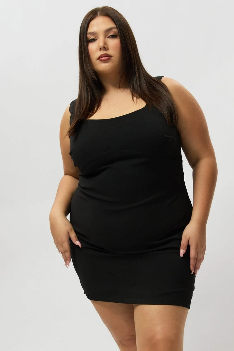 Black Scoop Neck Fitted Minidress 2 Black Scoop Neck Fitted Minidress - Image 2