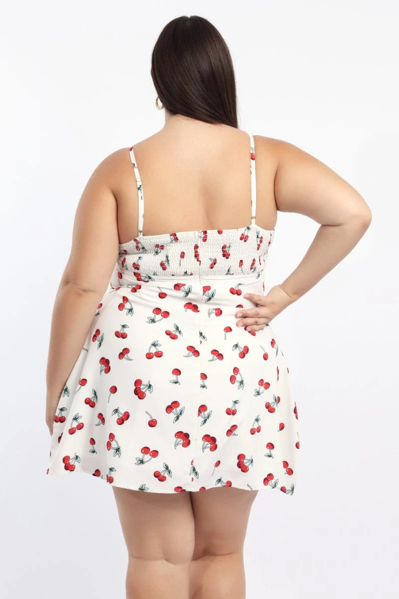 White Print Ribbon Trim Cherry Print Cami Slip Dress 4 White Print Ribbon Trim Cherry Print Cami Slip Dress - Image 4