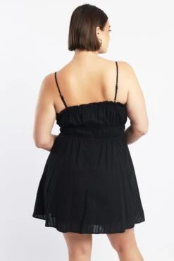 Black Textured Tie Shoestring Strap Minidress -You And All Fashion Store cdd4081a 10ab black 4