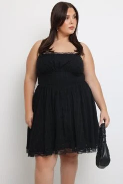 Black Lace Trim Mini Dress