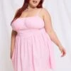 Pink Milkmaid Shoestring Strap Minidress