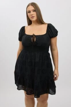 Black Cotton Eyelet Lace Scoop Neck Mini Dress -You And All Fashion Store cdd4190 47a black 3