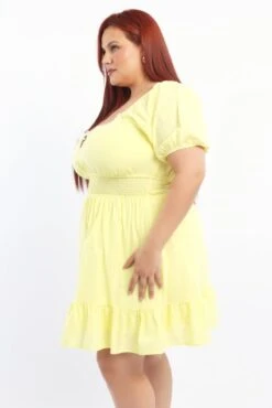 Yellow Cotton Blend Ribbon Trim Shirred Waist Minidress -You And All Fashion Store cdd4377 47ab lemon 3