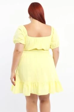 Yellow Cotton Blend Ribbon Trim Shirred Waist Minidress -You And All Fashion Store cdd4377 47ab lemon 4