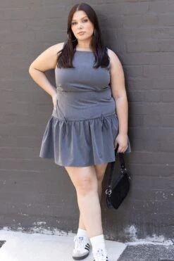 Grey Drop Waist Mini Dress