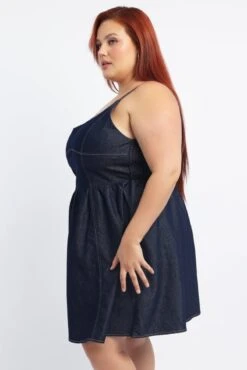 Denim Contrast Stitching Flare Mini Dress