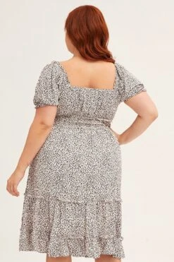 Animal Print Short Sleeve Animal Print Gather Mini Skater Dress -You And All Fashion Store cdd6058k 34r animal print 5