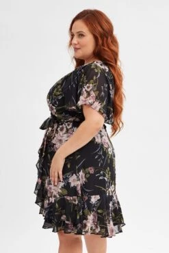 Black Floral Fit And Flare Dress Short Sleeve Wrap -You And All Fashion Store cdd7816r 81rb floral 4