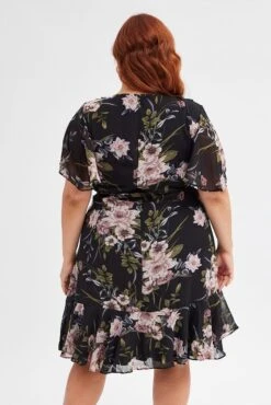 Black Floral Fit And Flare Dress Short Sleeve Wrap -You And All Fashion Store cdd7816r 81rb floral 5