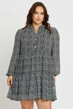 Animal Print Skater Dress V-neck Long Sleeve