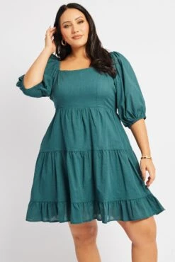 Green Square Neck Puff Sleeve Minidress -You And All Fashion Store cdd8328s 10ab green 3