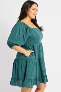 Green Square Neck Puff Sleeve Minidress -You And All Fashion Store cdd8328s 10ab green 4