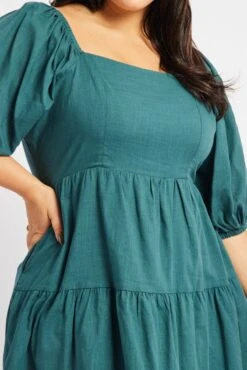 Green Square Neck Puff Sleeve Minidress -You And All Fashion Store cdd8328s 10ab green 6