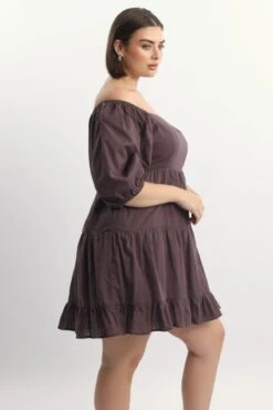 Brown Square Neck Puff Sleeve Minidress -You And All Fashion Store cdd8328s 125ab chocolate 3