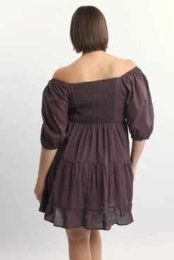 Brown Square Neck Puff Sleeve Minidress -You And All Fashion Store cdd8328s 125ab chocolate 4