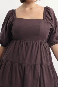 Brown Square Neck Puff Sleeve Minidress -You And All Fashion Store cdd8328s 125ab chocolate 5