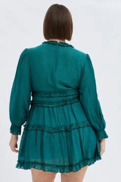 Green Mini Dress Textured Chiffon Frill Long Sleeve 10 Green Mini Dress Textured Chiffon Frill Long Sleeve -You And All Fashion Store cdd8342 34ab teal 5