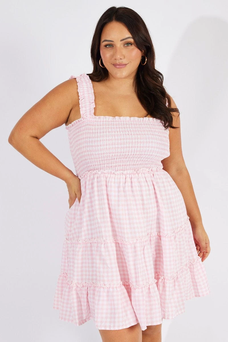 Pink Check Shirred Minidress Gingham 2 Pink Check Shirred Minidress Gingham - Image 2