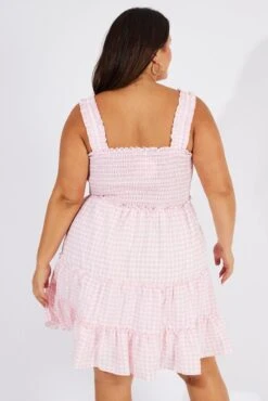 Pink Check Shirred Minidress Gingham 10 Pink Check Shirred Minidress Gingham -You And All Fashion Store cdd8518sg 36ab check 5