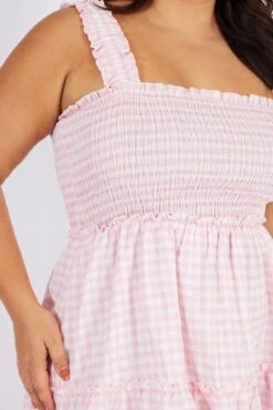 Pink Check Shirred Minidress Gingham 11 Pink Check Shirred Minidress Gingham -You And All Fashion Store cdd8518sg 36ab check 6