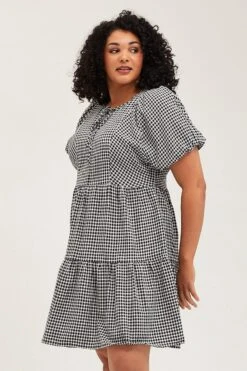 Check Skater Dress Round Neck Puff Sleeve 9 Check Skater Dress Round Neck Puff Sleeve -You And All Fashion Store cdd8544a 43ab check 4