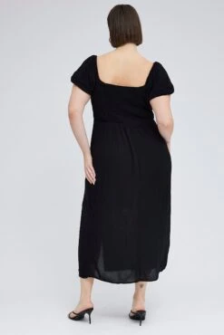 Black Midi Dress Lace Up Crinkle Short Sleeve -You And All Fashion Store cdd8581 33ab black 5