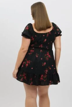 Black Floral Shirred Waistband Puff Sleeve Minidress -You And All Fashion Store cdd9007d 47a floral 5