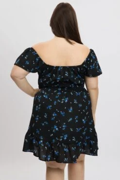 Black Ditsy Scoop Neck Tie Front Shirred Waist Minidress -You And All Fashion Store cdd9007gh 35a ditsy 5