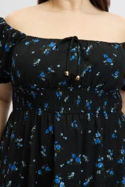 Black Ditsy Scoop Neck Tie Front Shirred Waist Minidress -You And All Fashion Store cdd9007gh 35a ditsy 6