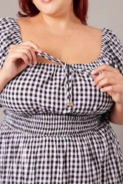 Black Check Mini Dress 3/4 Sleeve Shirred Gingham -You And All Fashion Store cdd9007lv 33ab check 6