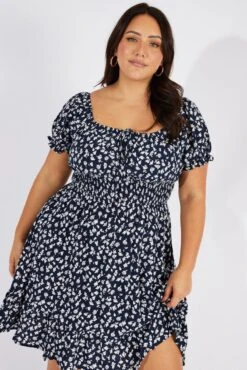 Blue Ditsy Fit And Flare Dress Short Sleeve -You And All Fashion Store cdd9007z 34r ditsy 3